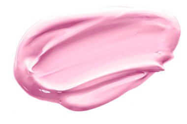 Beyaz arkaplanda yalıtılmış pembe güzellik kozmetik dokusu, lekeli makyaj kremi lekesi veya temel lekesi, kozmetik ürün ve boya vuruşları.