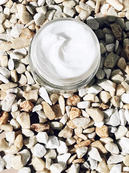 Face Cream Moisturiser Glass Jar Stone Background Skincare Cosmetic Beauty — Stock Photo, Image