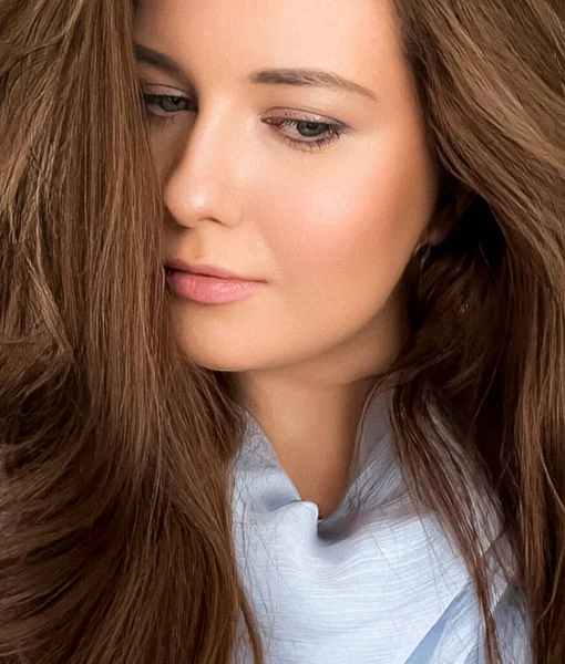 Beauty Portrait Beautiful Woman Long Hair Natural Face Makeup Fashion — ストック写真