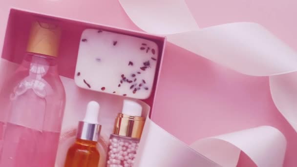 Beauty Box Abonnemang Paket Med Hudvård Spa Och Makeup Kosmetiska — Stockvideo