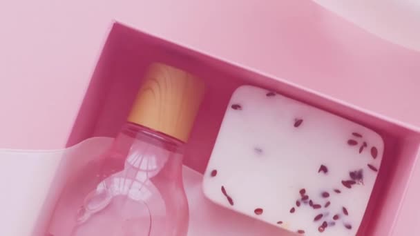 Pakiet Subskrypcji Beauty Box Pielęgnacją Skóry Spa Makijaż Kosmetyki Różowym — Wideo stockowe