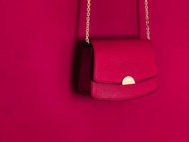 Özel tasarım çanta ve şık aksesuarlar, kadın modası ve lüks çanta koleksiyonu konseptiyle pembe moda deri çanta.