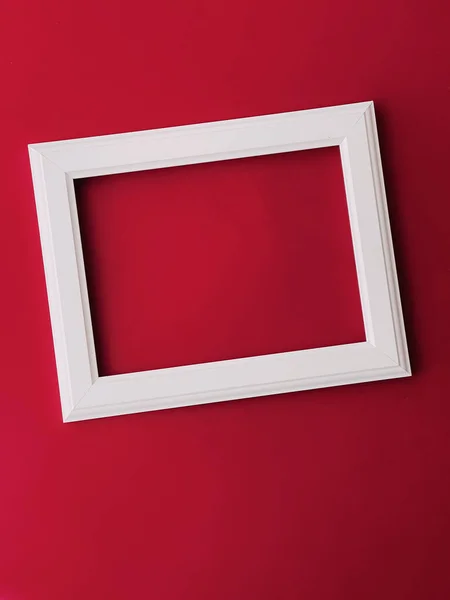 White Horizontal Art Frame Red Background Flatlay Design Artwork Print — ストック写真