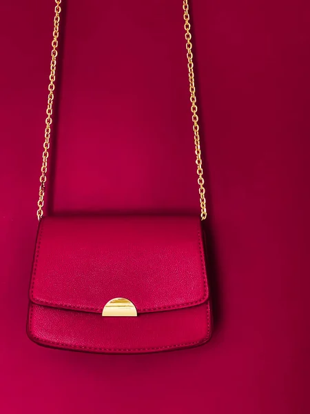 Bolsa Couro Rosa Elegante Com Detalhes Ouro Como Saco Grife — Fotografia de Stock