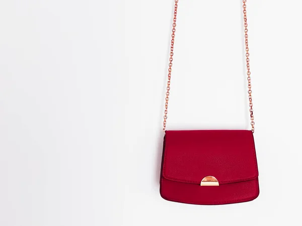 Red Fashionable Leather Purse Gold Details Designer Bag Stylish Accessory — Stock Photo, Image