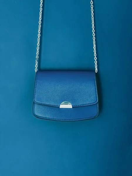 Blue Fashionable Leather Purse Silver Details Designer Bag Stylish Accessory — ストック写真