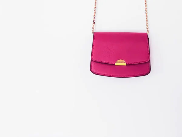 Borsa Pelle Alla Moda Rosa Con Dettagli Oro Come Borsa — Foto Stock