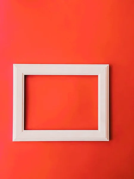 White Horizontal Art Frame Orange Background Flatlay Design Artwork Print — Stok fotoğraf