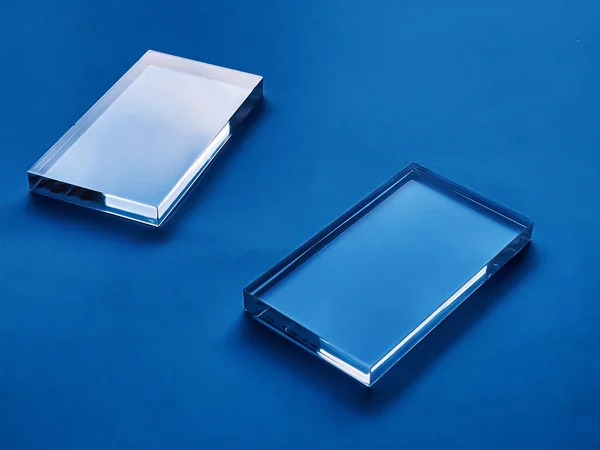 Transparent Glass Device Blue Background Future Technology Abstract Screen Mockup — Zdjęcie stockowe