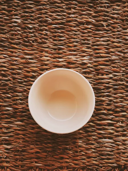 Small Empty Ceramic Measure Bowls Rustic Wicker Background Food Preparation — Foto de Stock