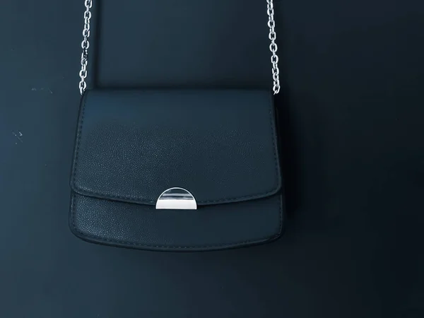Black Fashionable Leather Purse Silver Details Designer Bag Stylish Accessory — Fotografia de Stock