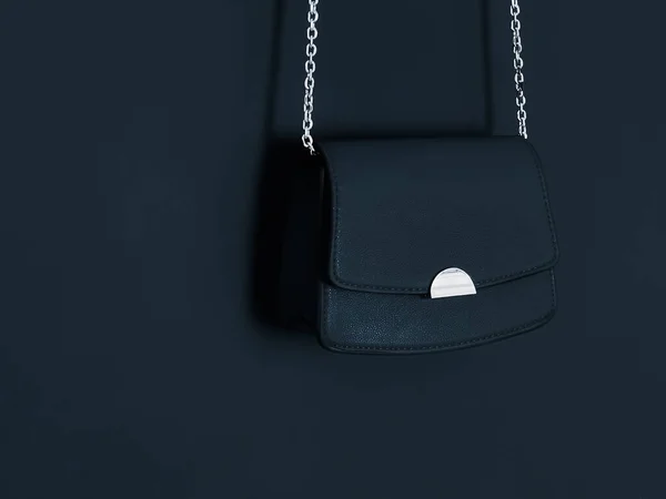 Black Fashionable Leather Purse Silver Details Designer Bag Stylish Accessory — ストック写真