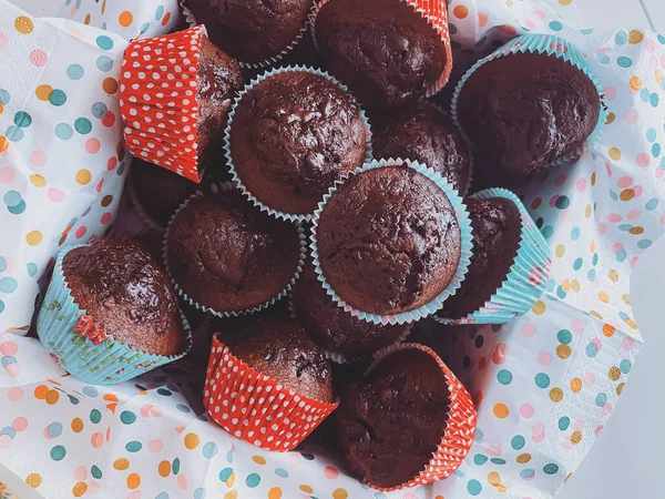 Čokoládové Muffiny Jako Sladký Dezert Domácí Dorty Recept Jídlo Koncepce — Stock fotografie