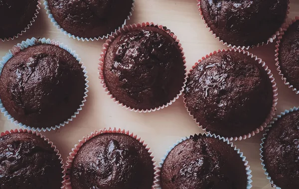 Muffins Chocolate Como Sobremesa Doce Receita Bolos Caseiros Conceito Comida — Fotografia de Stock