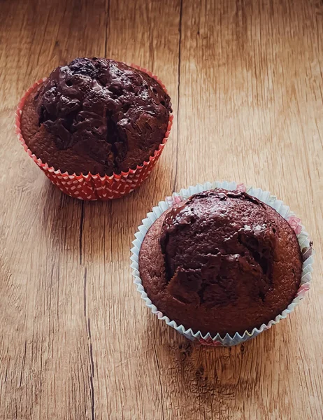 Chocolade Muffins Als Zoet Dessert Zelfgemaakte Taarten Recept Eten Bakken — Stockfoto