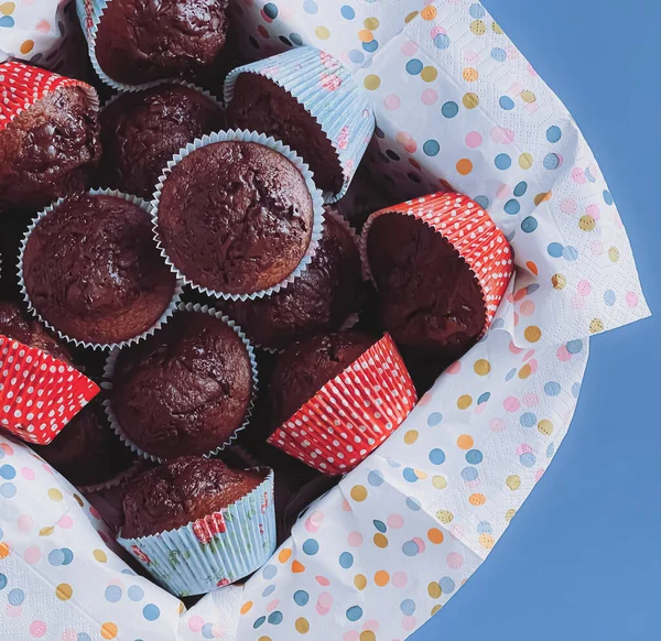 Magdalenas Chocolate Como Postre Dulce Receta Pasteles Caseros Comida Concepto — Foto de Stock