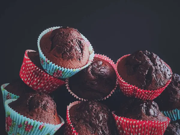Magdalenas Chocolate Como Postre Dulce Receta Pasteles Caseros Comida Concepto — Foto de Stock