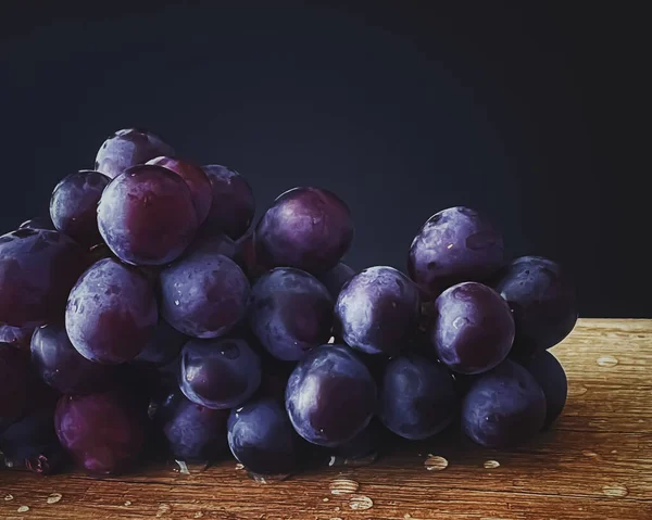 Ripe Juicy Dark Grapes Wooden Desk Food Wine Organic Fruits — Stock Photo, Image