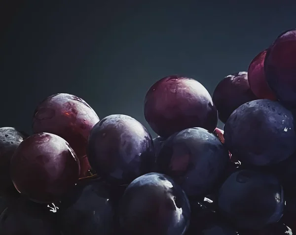 Uvas Maduras Suculentas Escuras Mesa Madeira Comida Vinho Conceito Frutas — Fotografia de Stock