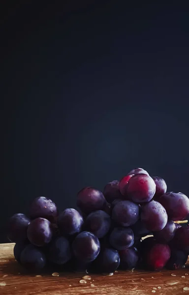 Uvas Maduras Suculentas Escuras Mesa Madeira Comida Vinho Conceito Frutas — Fotografia de Stock