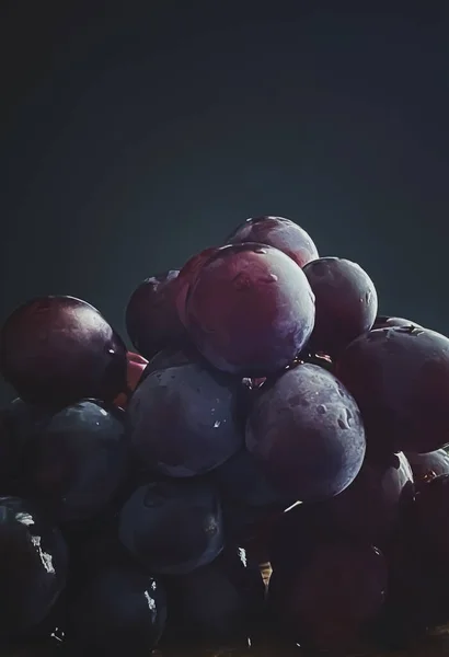 Struguri Negri Suculenți Birou Din Lemn Alimente Vin Concept Fructe — Fotografie, imagine de stoc