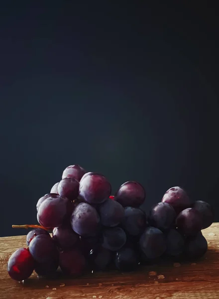 Reife Saftige Dunkle Trauben Auf Holztisch Essen Und Wein Bio — Stockfoto