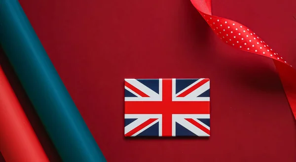 Bandera Union Jack Gran Bretaña Sobre Fondo Rojo Queen Platinum — Foto de Stock