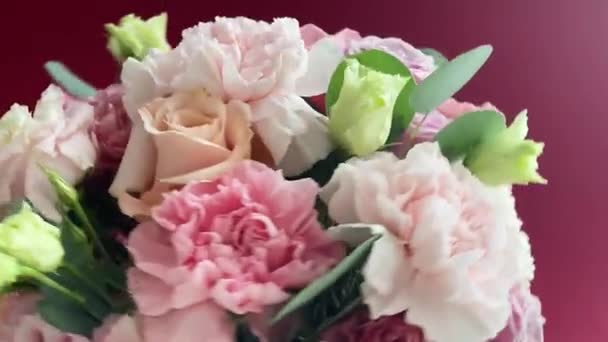 Belo Buquê Flores Rosa Florescendo Como Presente Férias Conceito Design — Vídeo de Stock