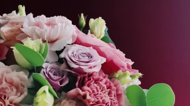 Hermoso Ramo Flores Color Rosa Como Regalo Vacaciones Concepto Diseño — Vídeo de stock