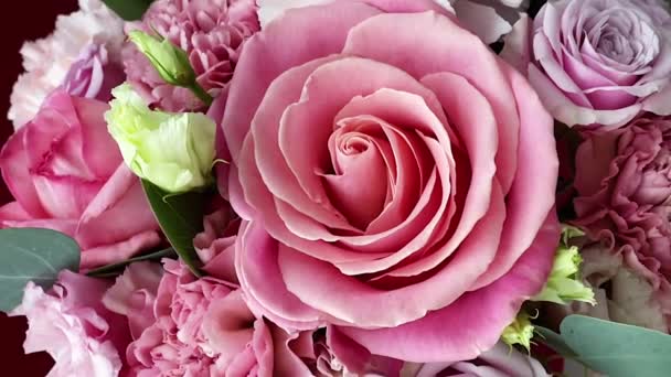 Красивий Букет Рожевих Квітів Святковий Подарунок Концепція Розкішного Квіткового Дизайну — стокове відео