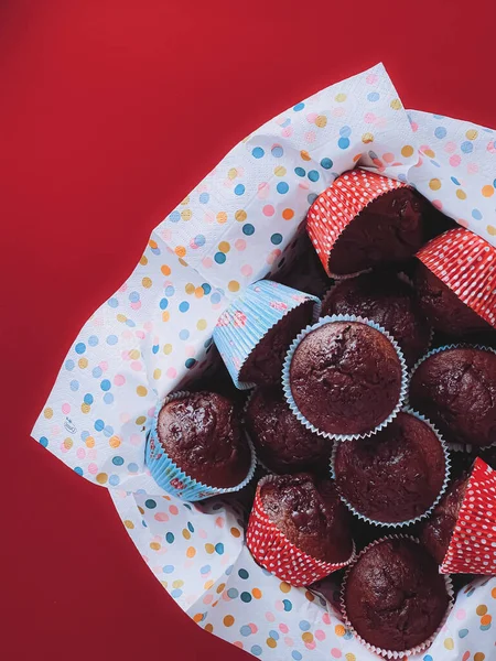 Muffins Chocolate Como Sobremesa Doce Receita Bolos Caseiros Conceito Comida — Fotografia de Stock