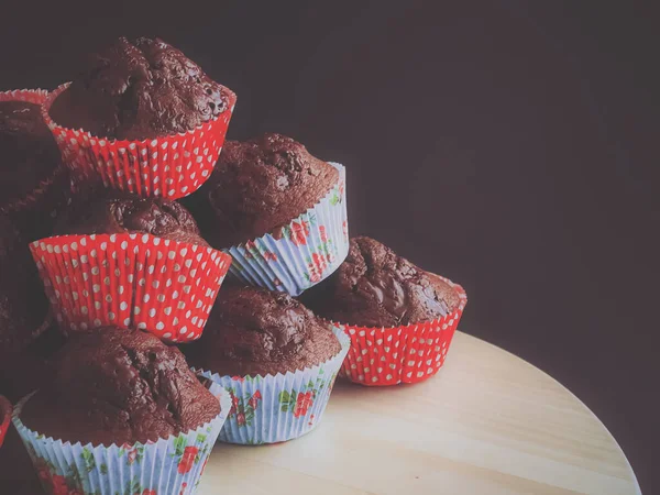 Chocolade Muffins Als Zoet Dessert Zelfgemaakte Taarten Recept Eten Bakken — Stockfoto
