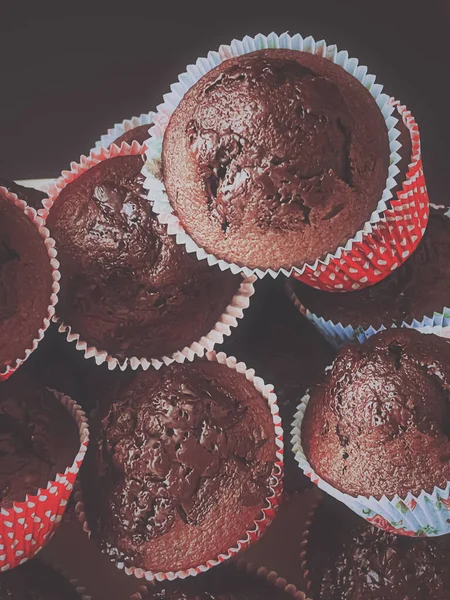 Chocolade Muffins Als Zoet Dessert Zelfgemaakte Taarten Recept Eten Bakken — Stockfoto