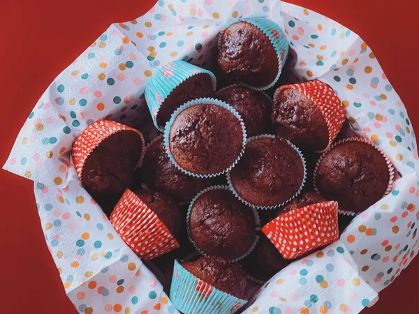 Chocolate Muffins Sweet Dessert Homemade Cakes Recipe Food Baking Concept — Stock Photo, Image