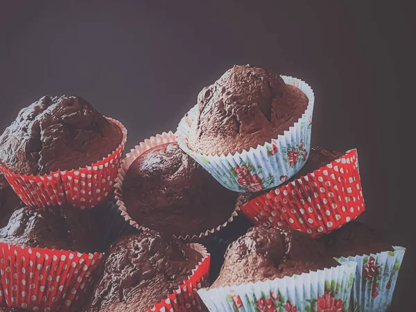 Chocolate Muffins Sweet Dessert Homemade Cakes Recipe Food Baking Concept — Stock Photo, Image