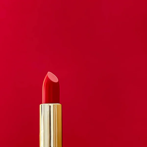 Red Lipstick Golden Tube Colour Background Luxury Make Cosmetics Beauty — Stock Photo, Image
