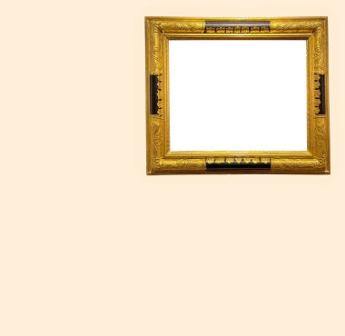 Müze ya da müze sergisindeki bej duvardaki antika sanat galerisi çerçevesi, boş beyaz kopyalama alanı, tasarım, sanat konsepti