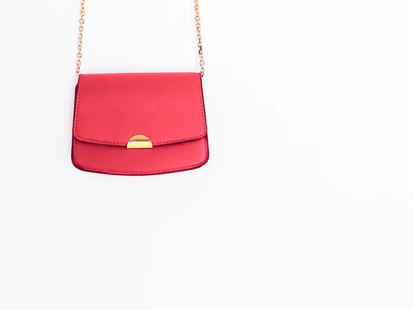 Coral Fashionable Leather Purse Gold Details Designer Bag Stylish Accessory — Stock Photo, Image