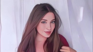 Çizgi film prensesi karakteri efekti, uzun saç stili, sağlıklı saç ve saç bakımı sanat animasyonu konsepti olan güzel bir kadın.