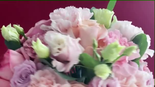 Όμορφο Μπουκέτο Από Ροζ Λουλούδια Ανθίζοντας Δώρο Διακοπών Πολυτέλεια Floral — Αρχείο Βίντεο