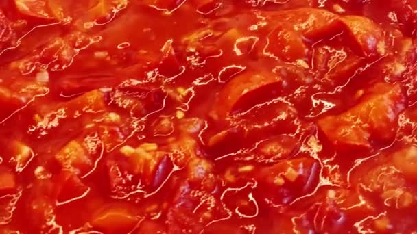 Cozinhar Pimentão Tomate Com Alho Cebola Óleo Orgânico Panela Ferro — Vídeo de Stock