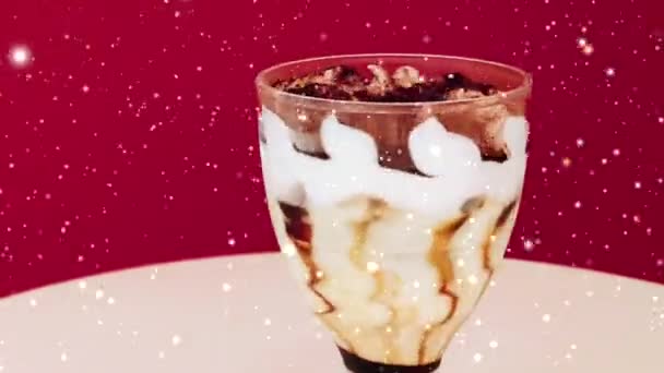 Crème Glacée Dessert Vanille Chocolat Neige Effet Neige Pour Noël — Video