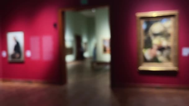 Blurred Museum Gallery Interior Art History Culture Concept — Stock Video
