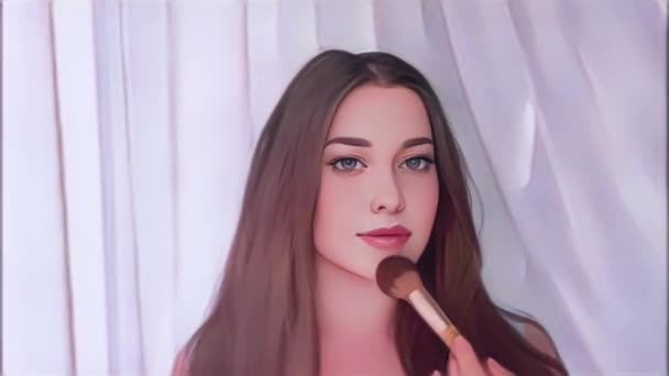 Cartoon Princezna Charakter Efekt Žena Nanášení Make Make Štětcem Krása — Stock video