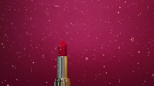 Lüks Kozmetik Ürünü Olarak Kırmızı Ruj Altın Parıltı Makyaj Reklamı — Stok video