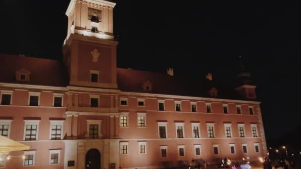 Royal Castle Square Historical Buildings Streets Old Town Night Warsaw — Wideo stockowe