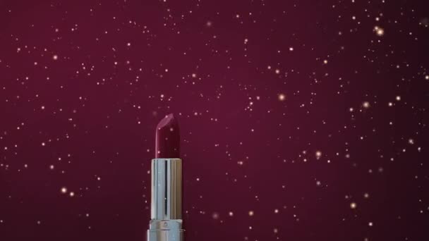 Lápiz Labial Rojo Como Producto Cosmético Lujo Brillo Dorado Anuncio — Vídeos de Stock