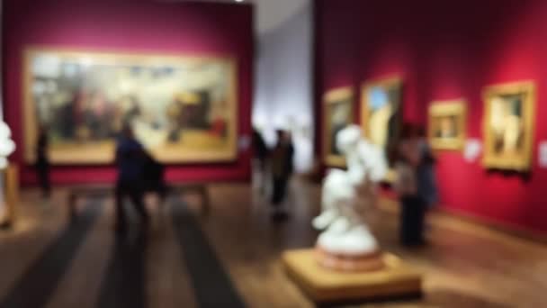 Bulanık Müze Içi Sanat Tarihi Kültür Konsepti — Stok video