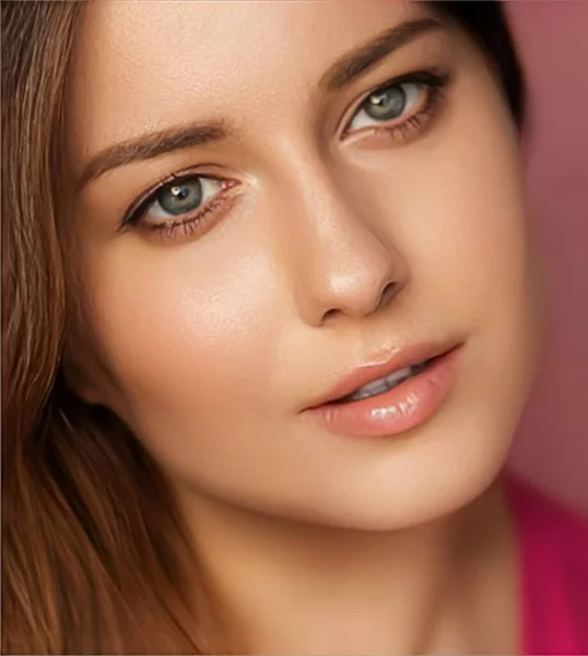 Ομορφιά Μακιγιάζ Και Περιποίηση Δέρματος Μοντέλο Προσωπογραφία Ροζ Φόντο Όμορφη — Φωτογραφία Αρχείου