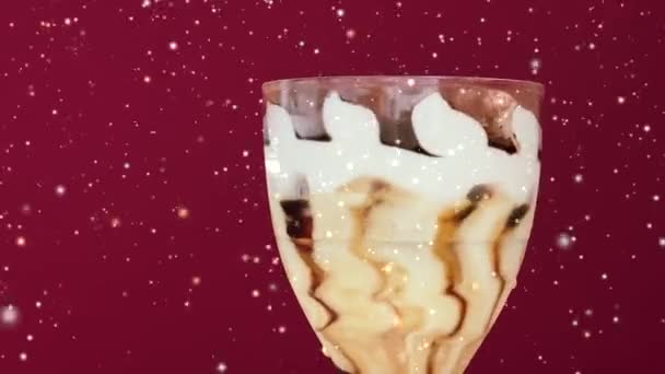 Ice Cream Dessert Vanilla Cream Chocolate Golden Glitter Particles Sweet — Stock Video